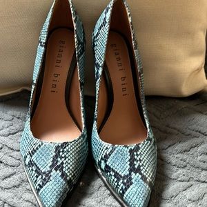 Gianni Bini Teal Snake-Print Pointed Toe Heels